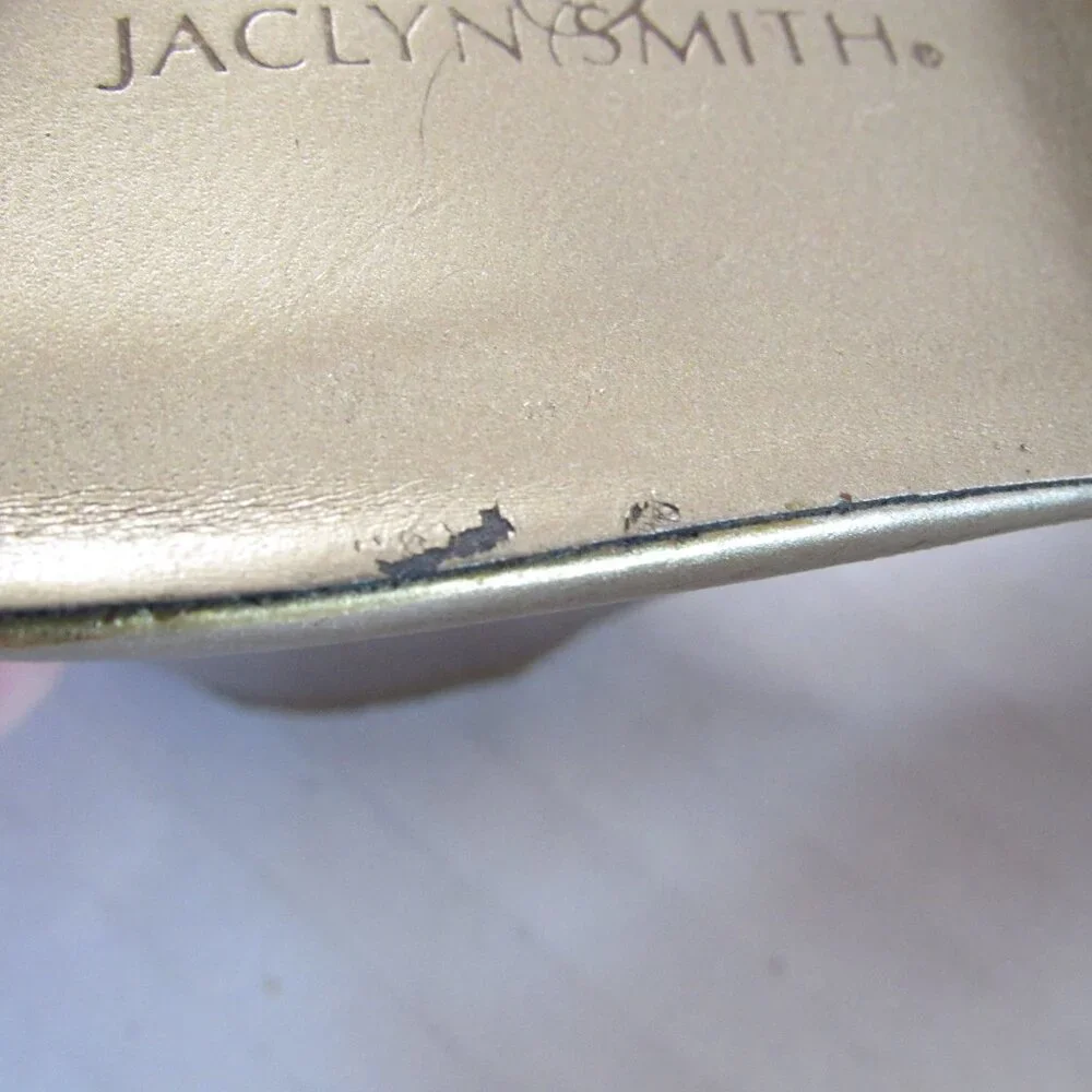 Jaclyn Smith Gold Strappy Slip On Open Toe Wedge Sandals Size 6.5M - Picture 11 of 14